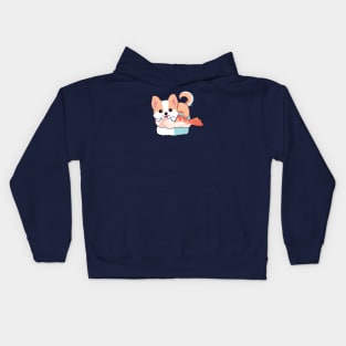 Corgi on a shrimp sushi Kids Hoodie